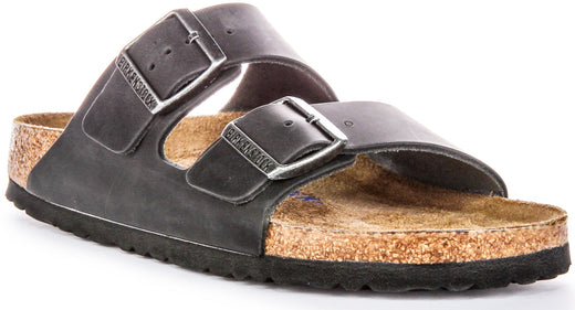 Sandales Birkenstock Arizona | Cuir véritable noir pour femme
