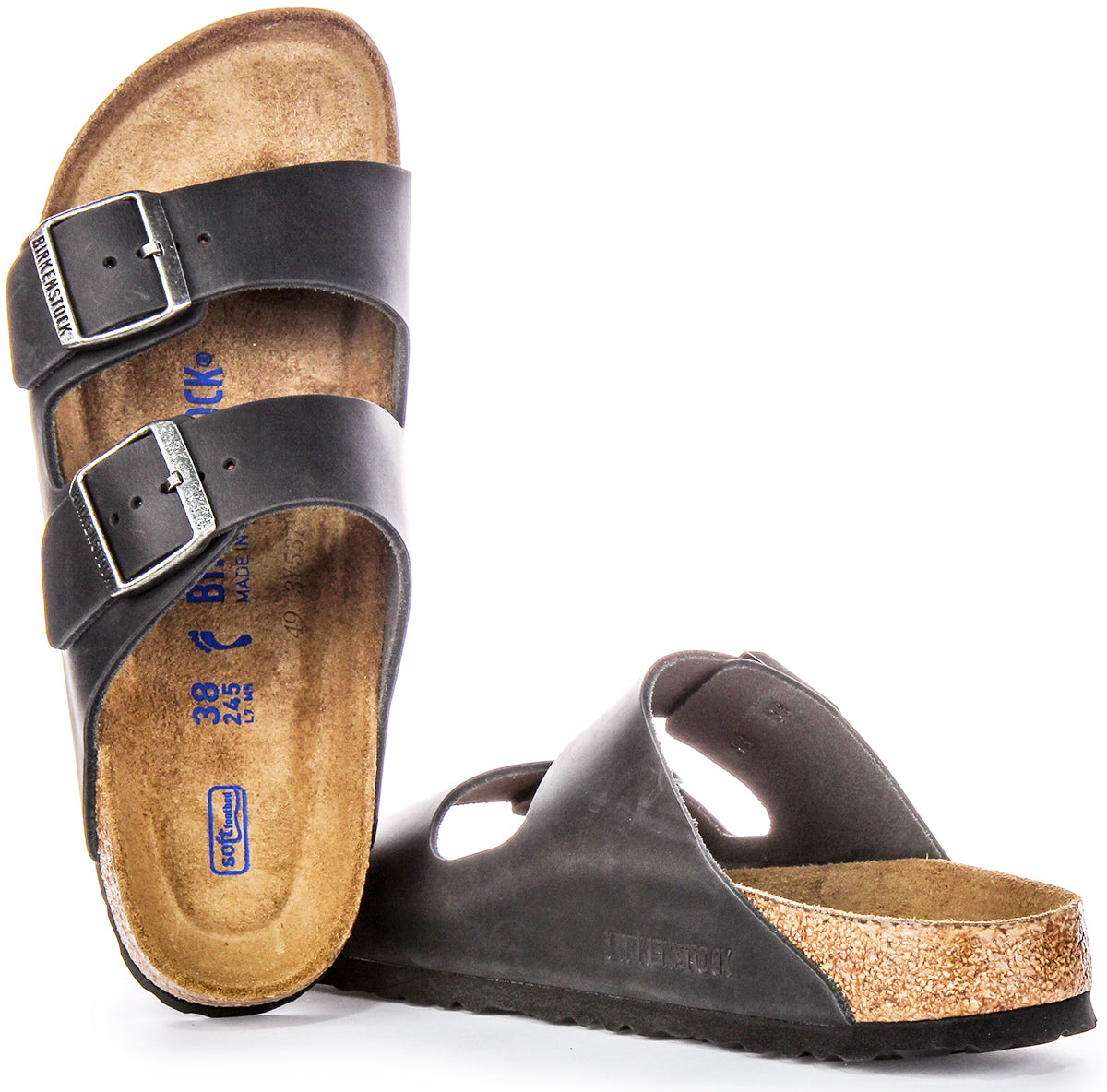 Sandales Birkenstock Arizona | Cuir véritable noir pour femme