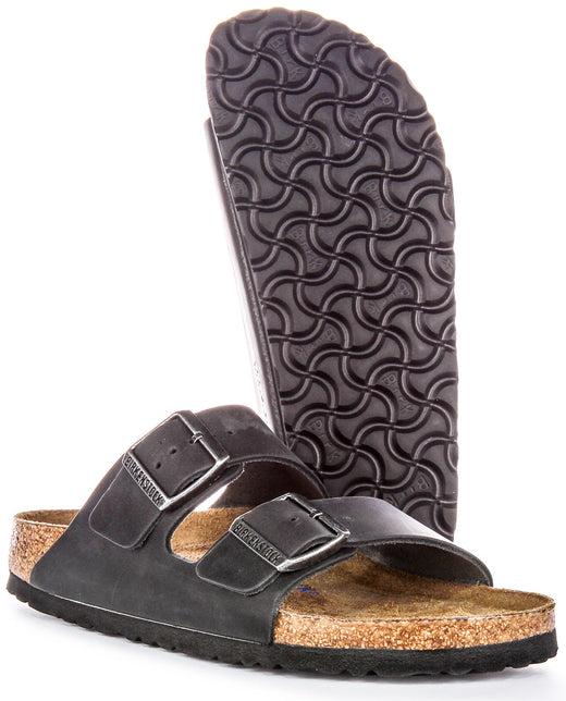 Sandales Birkenstock Arizona | Cuir véritable noir pour femme