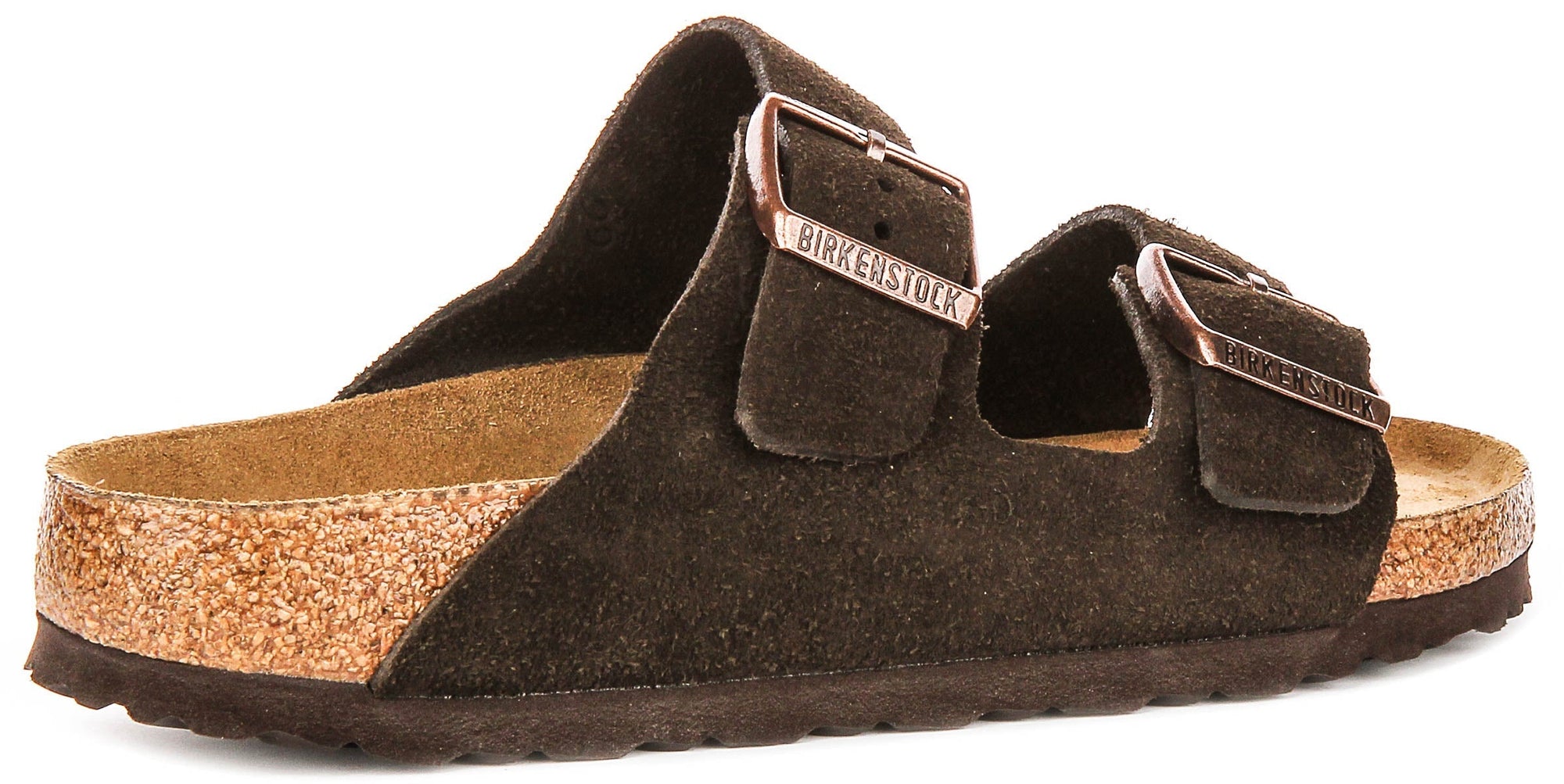 Sandalias Birkenstock Arizona | Piel de ante color moka, con plantilla blanda, para hombre y mujer, horma estrecha