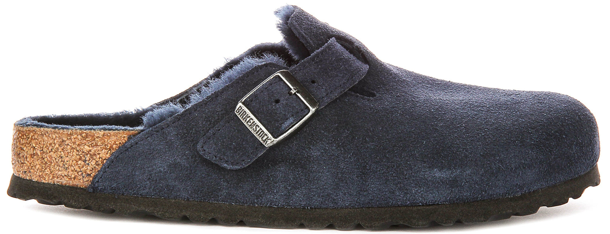 Birkenstock Boston-tofflor | Marinblå mocka med fårskinnsfoder för kvinnor – normal läst