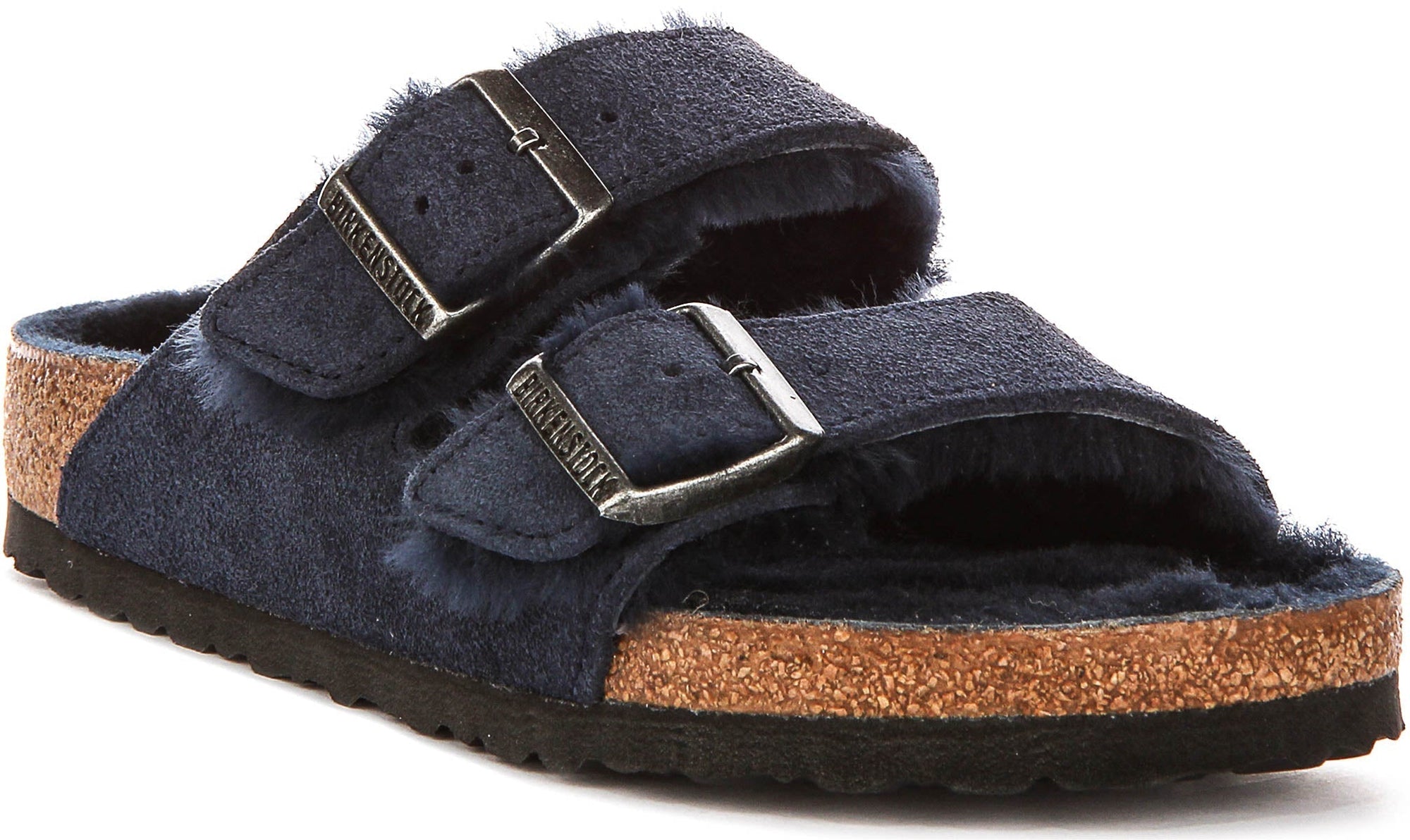 Sandali Birkenstock Arizona | Pelle scamosciata blu navy con fodera in shearling da donna - calzata regolare