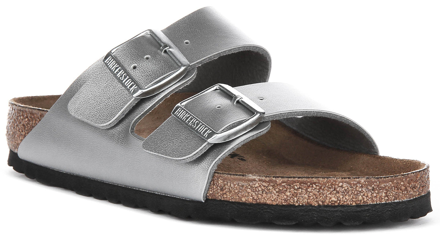 Sandales Birkenstock Arizona | Birko-Flor argenté pour femmes - largeur normale