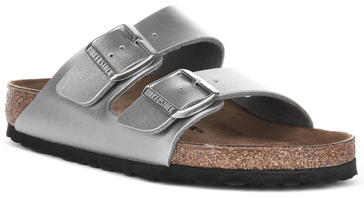 Sandales Birkenstock Arizona | Birko-Flor argenté pour femmes - largeur normale