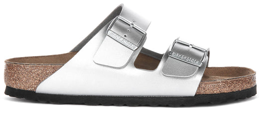 Sandales Birkenstock Arizona | Birko-Flor argenté pour femmes - largeur normale