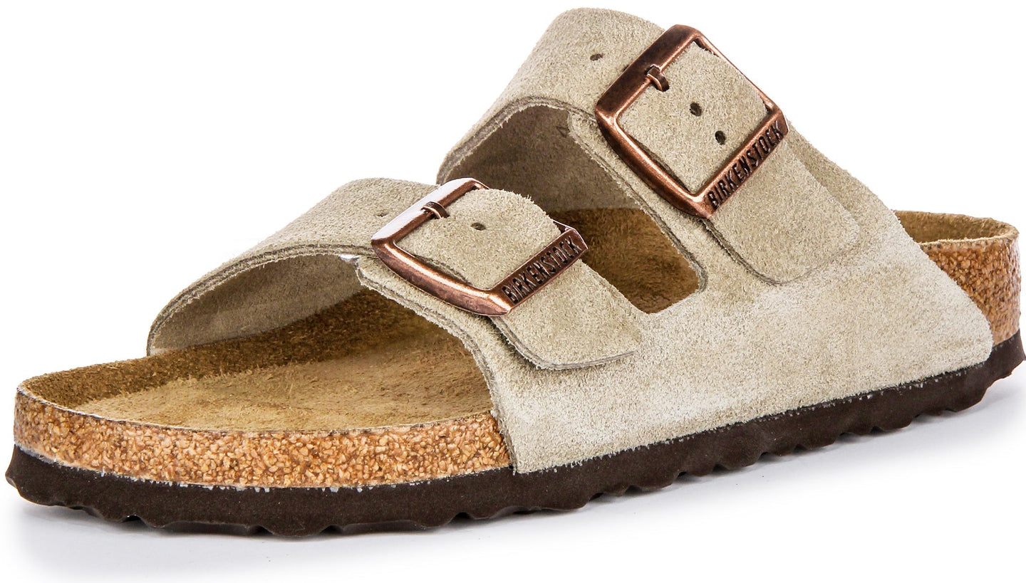 Birkenstock Arizona-sandaler | Taupefärgat mockaläder – mjuk fotbädd för kvinnor – smal passform