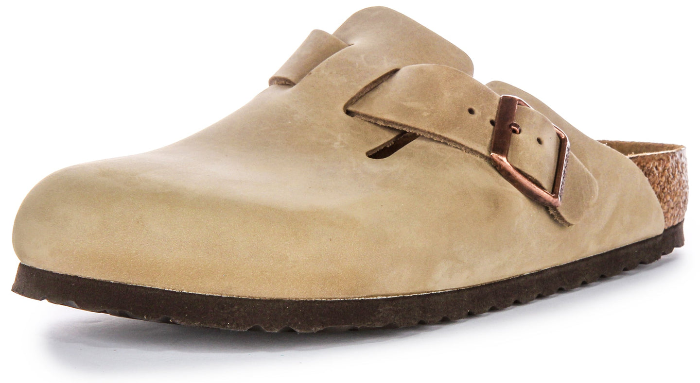 Zoccoli Birkenstock Boston | Pelle autentica color tabacco da uomo e da donna