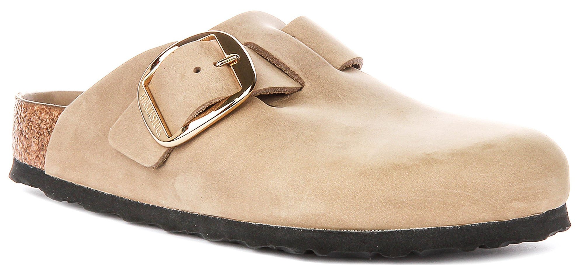 Zuecos Birkenstock Boston | Piel de nobuk color tabaco, con hebilla grande, para hombre y mujer, horma regular