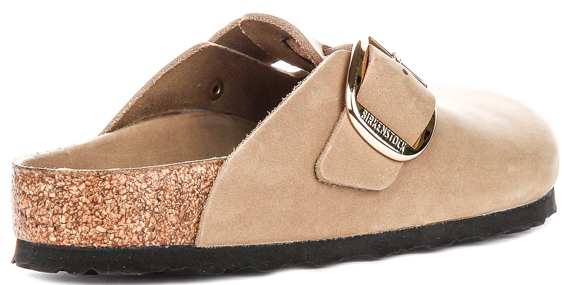 Zuecos Birkenstock Boston | Piel de nobuk color tabaco, con hebilla grande, para hombre y mujer, horma regular