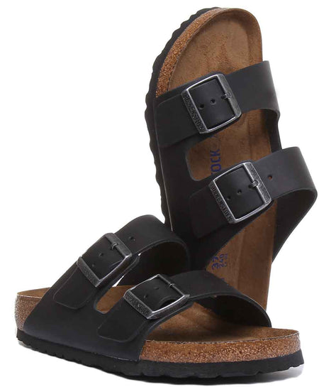 Sandales Birkenstock Arizona | Cuir véritable noir pour femme