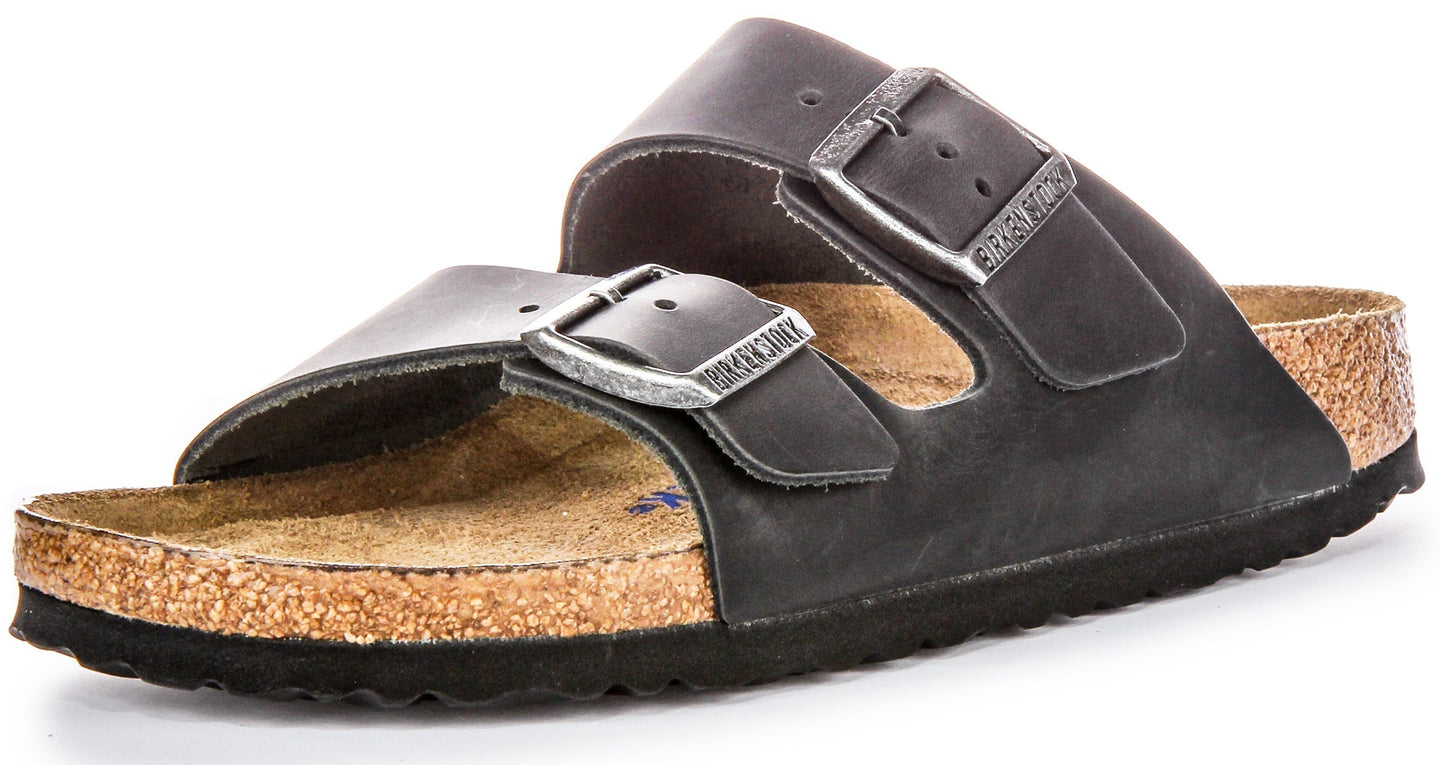 Sandales Birkenstock Arizona | Cuir véritable noir pour femme
