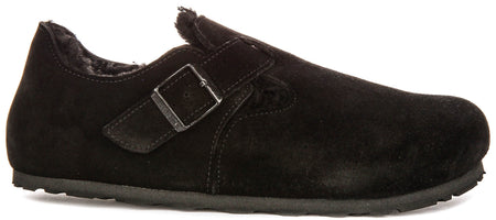 Birkenstock London Clogs | Black shearling-lined suede for Women - Regular Fit