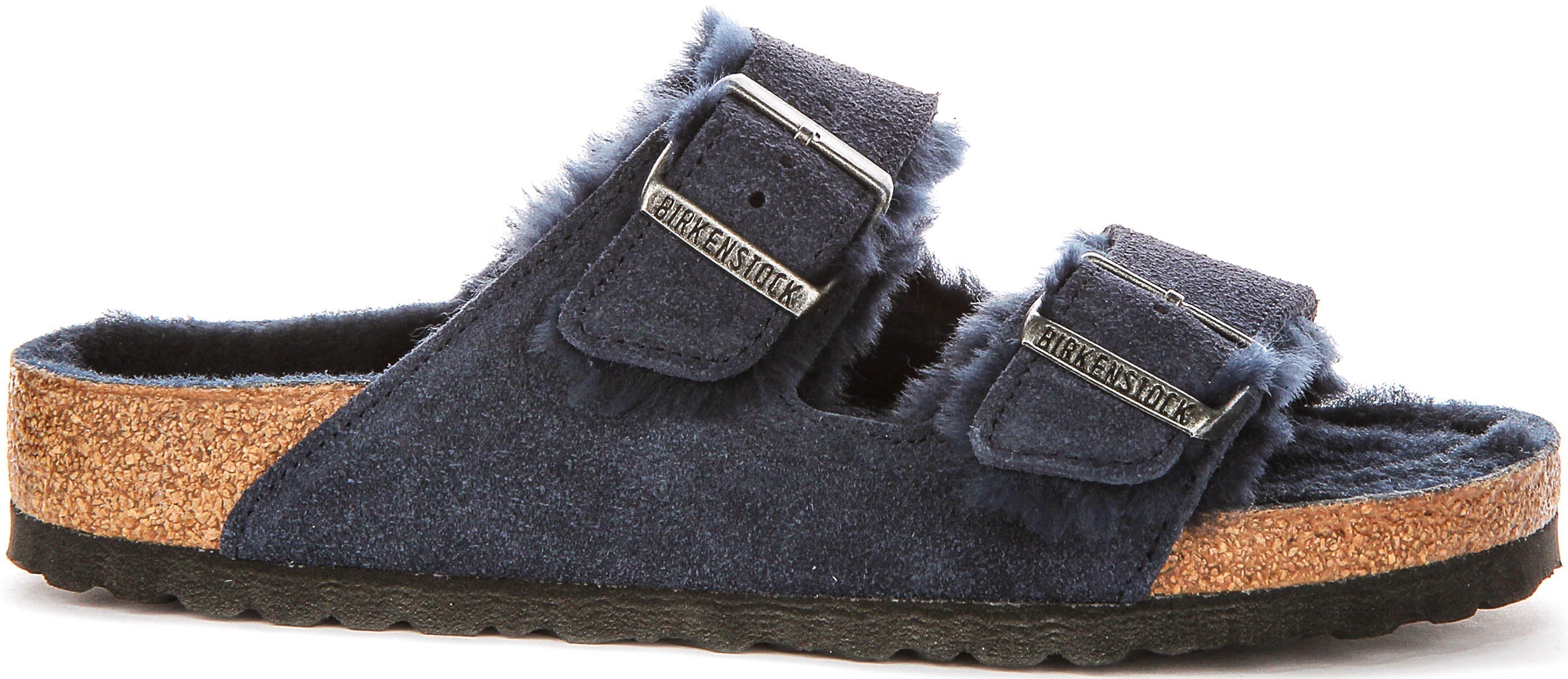 Sandali Birkenstock Arizona | Pelle scamosciata blu navy con fodera in shearling da donna - calzata regolare