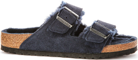 Sandali Birkenstock Arizona | Pelle scamosciata blu navy con fodera in shearling da donna - calzata regolare