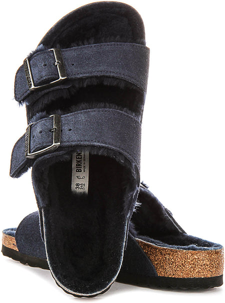 Sandali Birkenstock Arizona | Pelle scamosciata blu navy con fodera in shearling da donna - calzata regolare