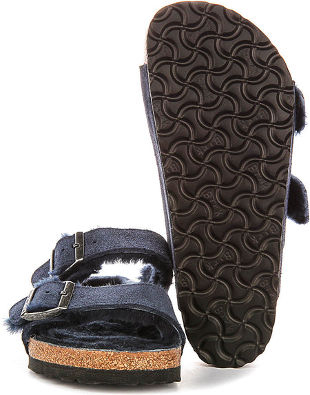 Sandali Birkenstock Arizona | Pelle scamosciata blu navy con fodera in shearling da donna - calzata regolare