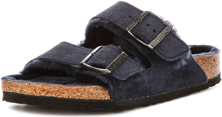 Sandali Birkenstock Arizona | Pelle scamosciata blu navy con fodera in shearling da donna - calzata regolare