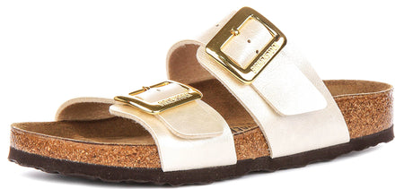 Birkenstock Sydney Cushion Clogs | Pearl White Birko-Flor for Women - Regular Fit