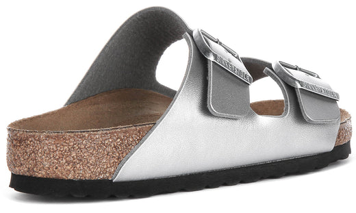 Sandales Birkenstock Arizona | Birko-Flor argenté pour femmes - largeur normale