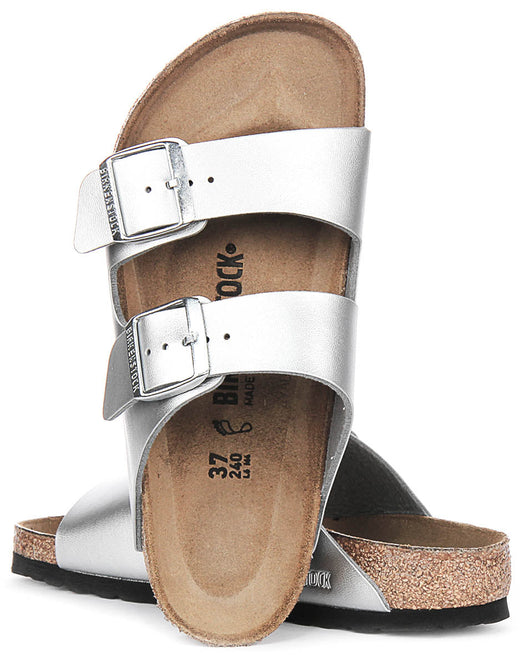 Sandales Birkenstock Arizona | Birko-Flor argenté pour femmes - largeur normale
