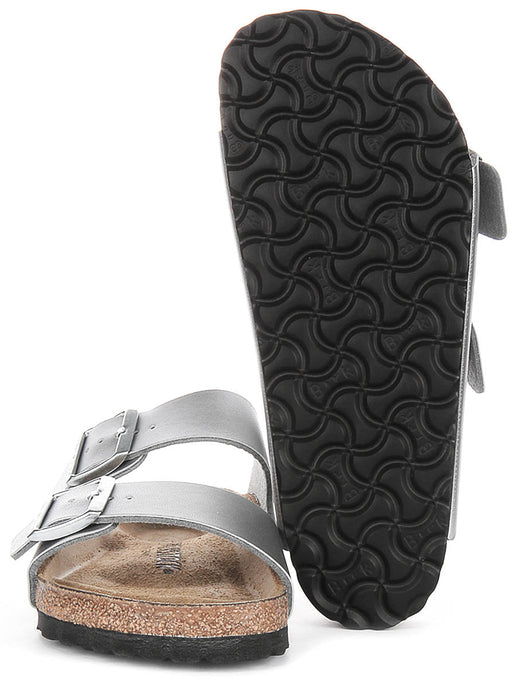 Sandales Birkenstock Arizona | Birko-Flor argenté pour femmes - largeur normale