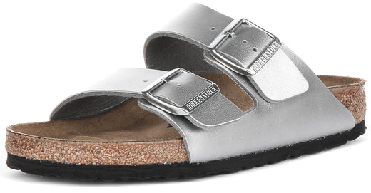 Sandales Birkenstock Arizona | Birko-Flor argenté pour femmes - largeur normale