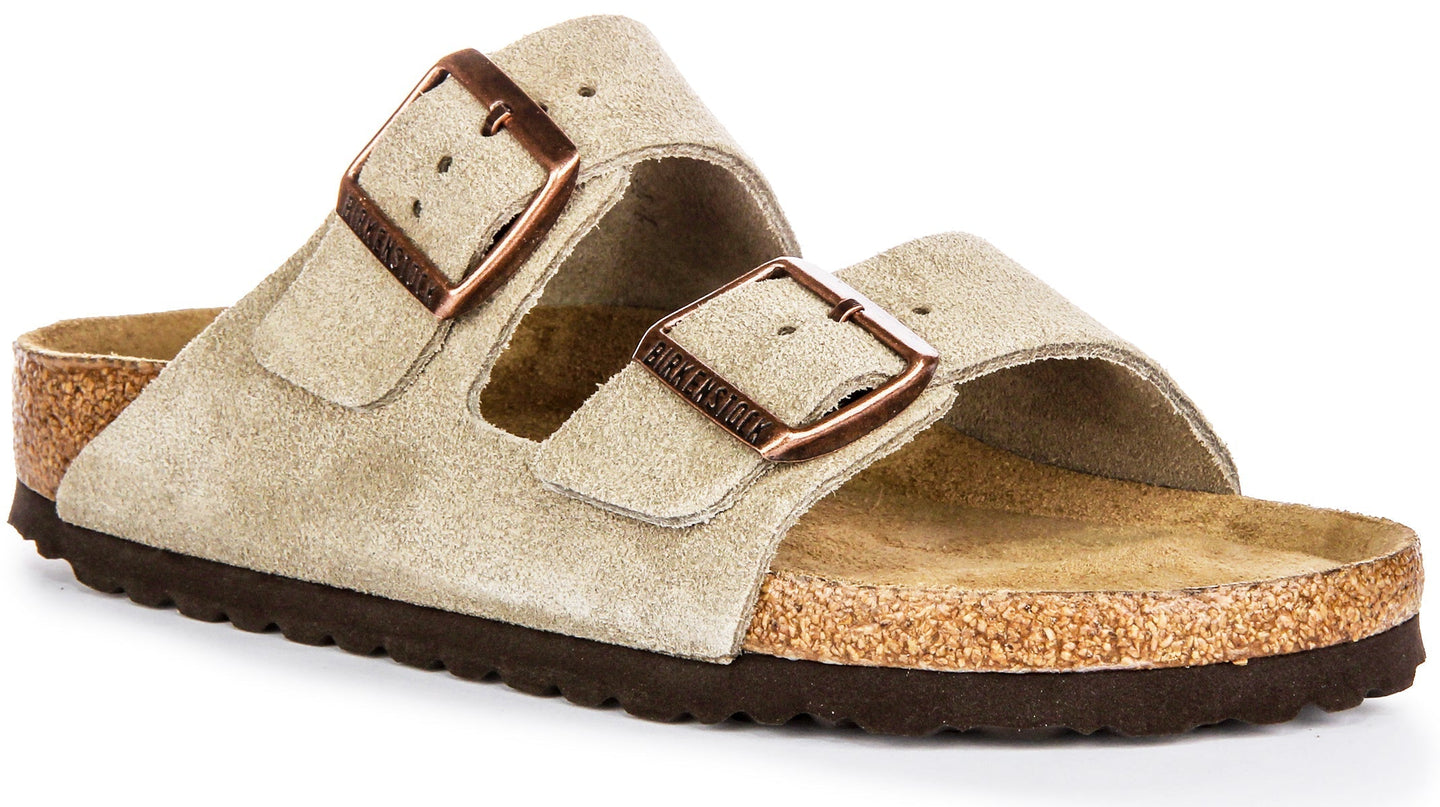 Birkenstock Arizona-sandaler | Taupefärgat mockaläder – mjuk fotbädd för kvinnor – smal passform