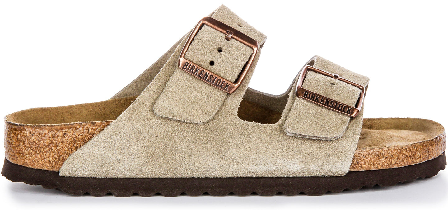 Birkenstock Arizona-sandaler | Taupefärgat mockaläder – mjuk fotbädd för kvinnor – smal passform