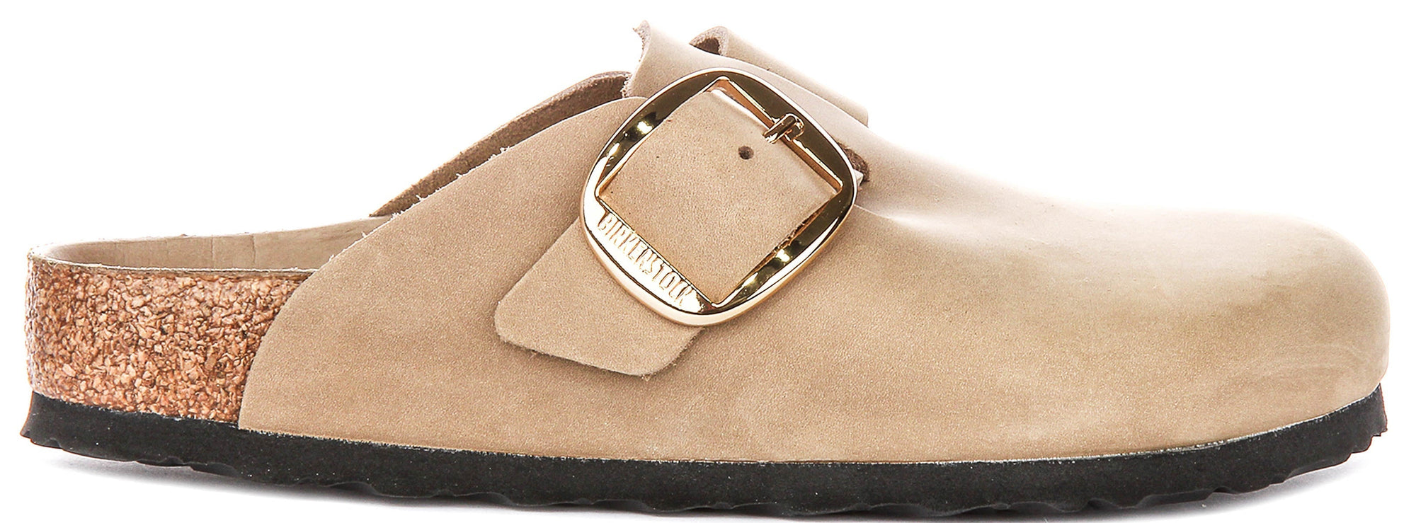 Zuecos Birkenstock Boston | Piel de nobuk color tabaco, con hebilla grande, para hombre y mujer, horma regular
