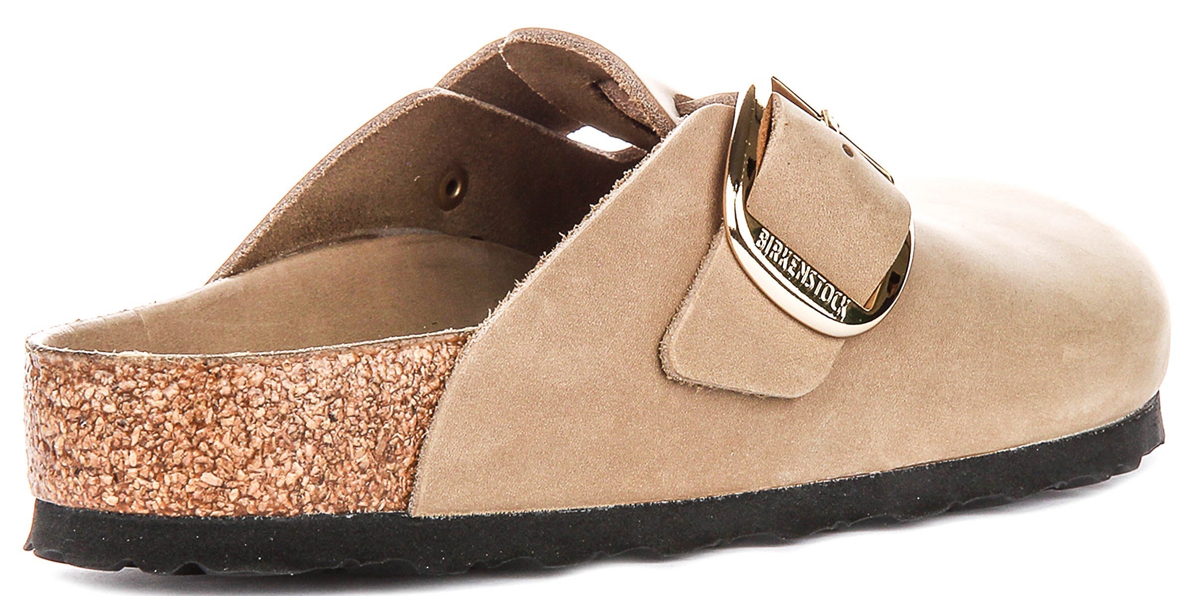 Zuecos Birkenstock Boston | Piel de nobuk color tabaco, con hebilla grande, para hombre y mujer, horma regular