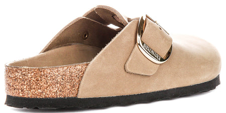 Zuecos Birkenstock Boston | Piel de nobuk color tabaco, con hebilla grande, para hombre y mujer, horma regular